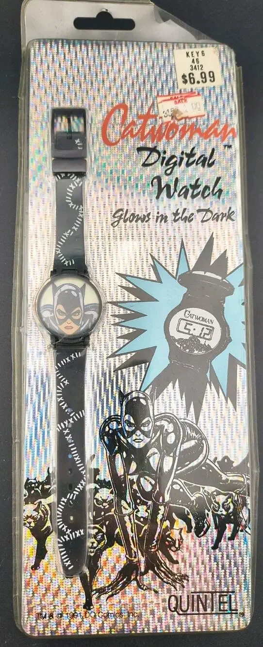 Vintage 1991 Catwoman Digital Watch Quintel Glow in the Dark DC Comics New NOS